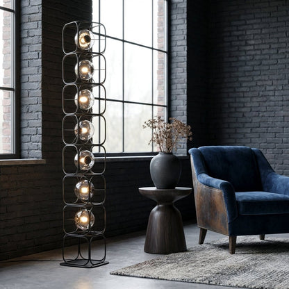 Valletta Wrought Iron + Glass Floor Lamp