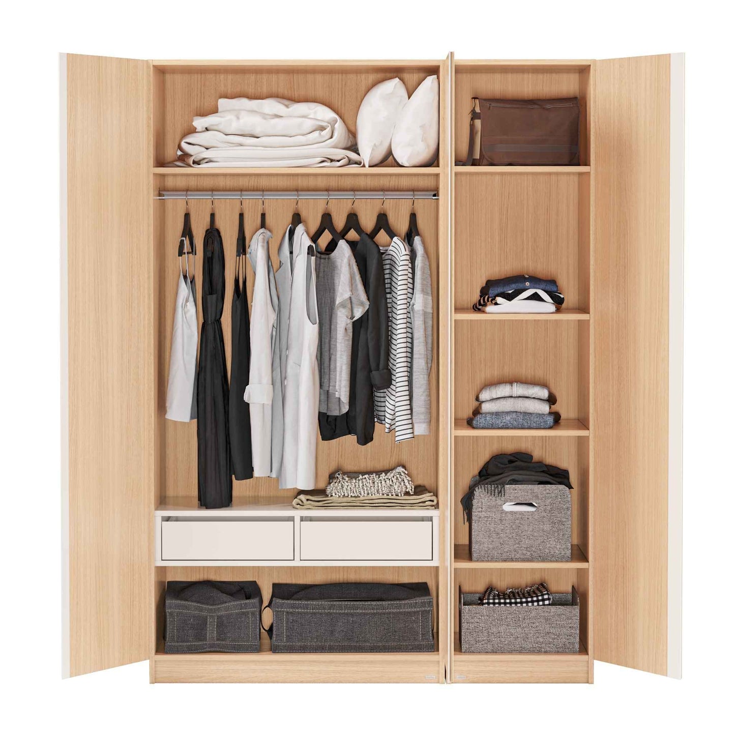 Vline Natural Wood Bed & Vienna 3-Door Wardrobe Combo