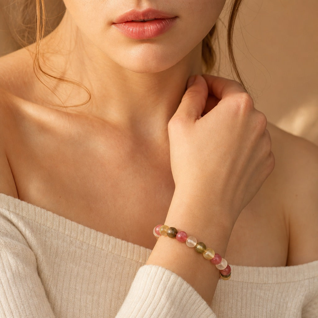 Watermelon Quartz Matte Round Bracelet - 8mm