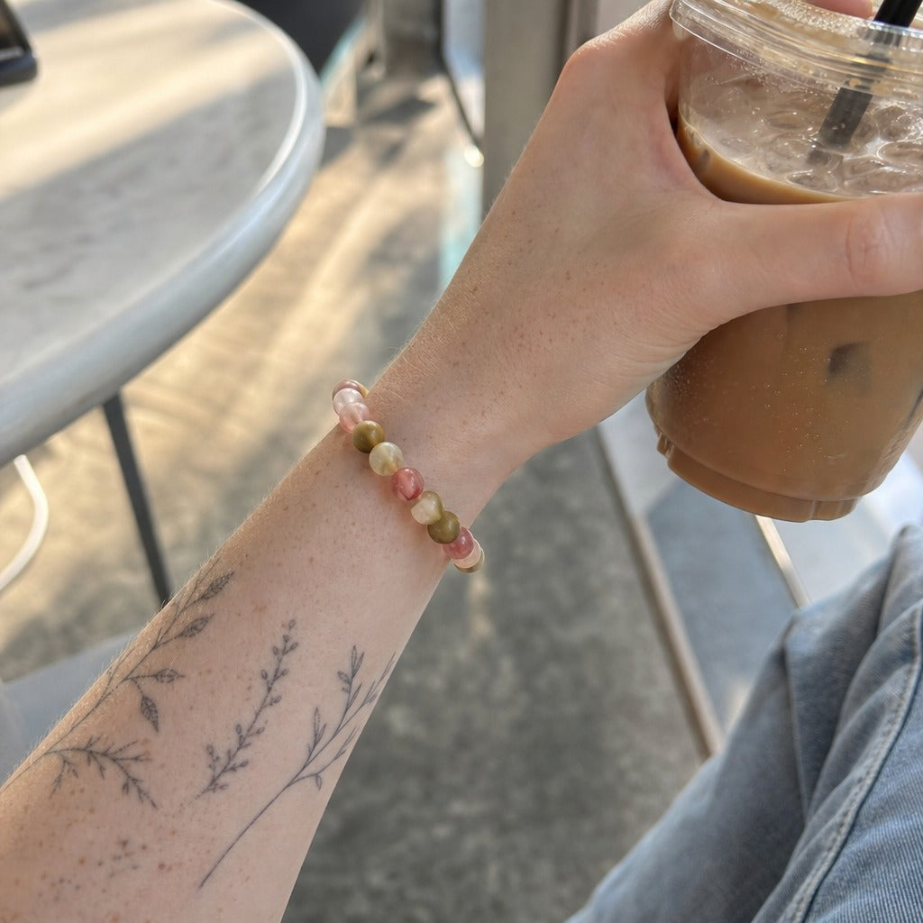 Watermelon Quartz Matte Round Bracelet - 8mm
