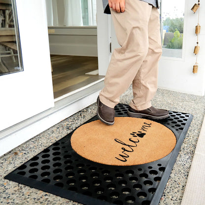 welcome + paw round doormat set