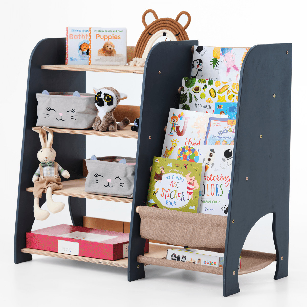 Wooden Montessori Shelves for Toddler 2in1: Bookshelf & Toy Shelving